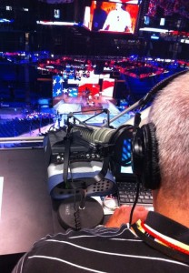 WUSF host Craig Kopp looks down on the floor of the Republican National Convention
