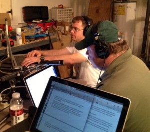 WBGO chief engineer David Tallacksen, left, and news director Doug Doyle kept the jazz station broadcasting during Superstorm Sandy from a makeshift studio in Tallacksen's apartment. (Photo: Andrew Meyer)