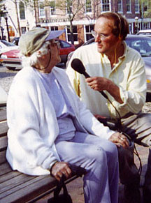 Recording interview in street on Nantucket