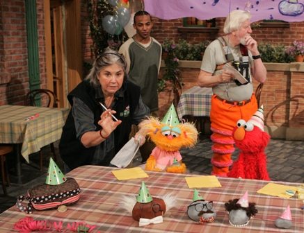 Emily Squires on the set of Sesame Street. (Photo: Sesame Workshop)
