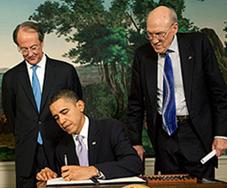 The president Co-chairs Bowles and Simpson (White House photo).