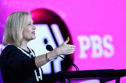 PBS President Paula Kerger addresses reporters Jan. 14 at the TCA Winter Press Tour in Pasadena, Calif. (Photo: Rahoul Ghose/PBS)