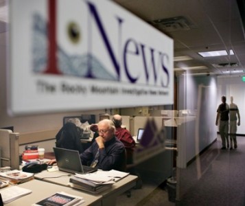 Investigative journalist Jim Trotter and his I-News colleagues set up their newsroom in RMPBS headquarters four years ago. Now the two media outlets are merging with KUVO, Denver's pubradio jazz station. (Photo: Joe Mahoney/The I-News Network)