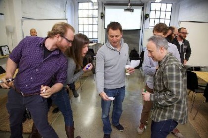 Representatives of six startups selected as Matter’s first winners met for an intensive design and entrepreneurship boot camp starting Feb. 25 at the media accelerator’s headquarters in San Francisco. (Photo: Matter)