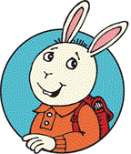 Buster wearing backpack and an anxious expression
