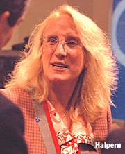 Halpern talks with reporters after her election