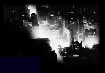 New York buildings at night, seen from above