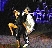 Swing dancers stepping high